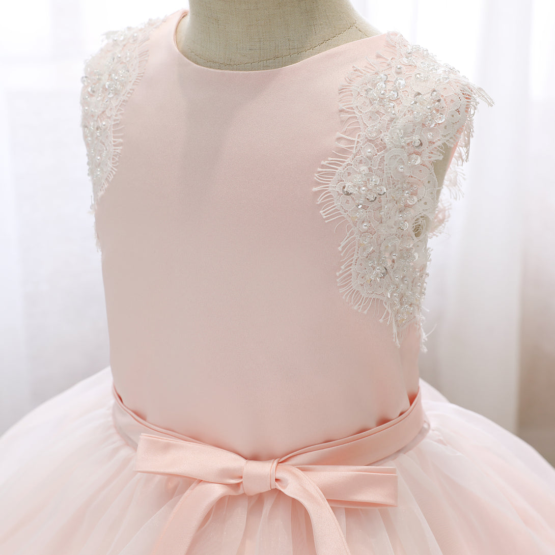 Boat Neck Sleeveless Knee-Length Lace/Satin/Tulle Girls Birthday Dresses With Appliques/Belt Girls Gidiondress