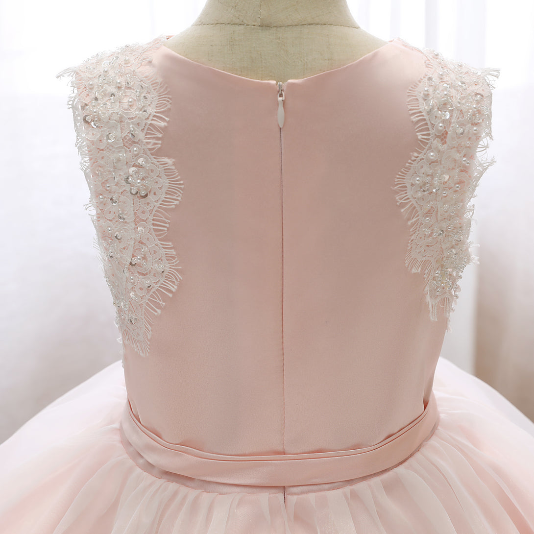 Boat Neck Sleeveless Knee-Length Lace/Satin/Tulle Girls Birthday Dresses With Appliques/Belt Girls Gidiondress