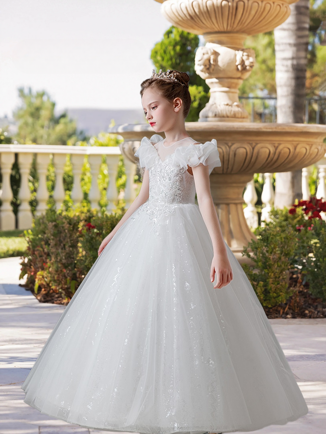 Scoop Neck Flutter Straps Floor-Length Lace/Tulle/Sequins Ball Gown/Princess With Appliques Girls Gidiondress