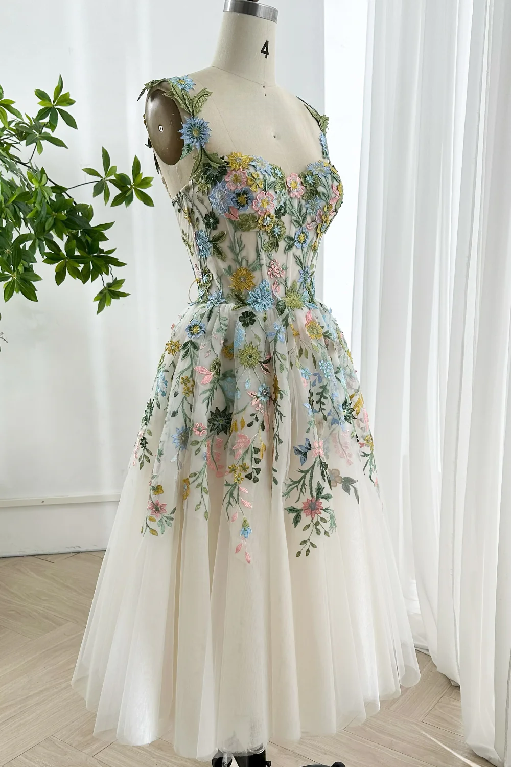 Floral Embroidered Tulle Midi Dress with Corset Bodice Lace Midi Dress Evening Party dress BabaMila