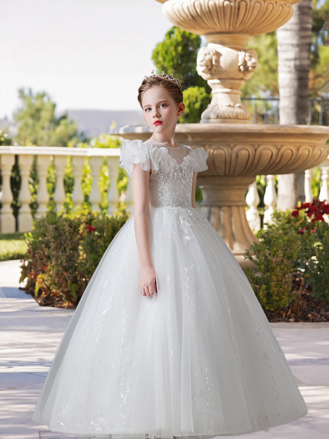 Scoop Neck Flutter Straps Floor-Length Lace/Tulle/Sequins Ball Gown/Princess With Appliques Girls Gidiondress