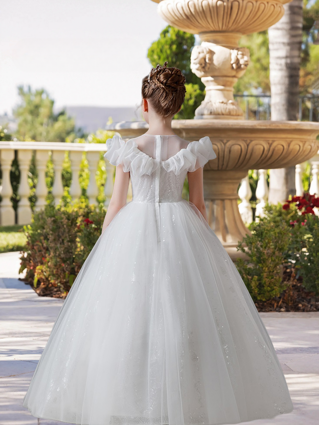 Scoop Neck Flutter Straps Floor-Length Lace/Tulle/Sequins Ball Gown/Princess With Appliques Girls Gidiondress