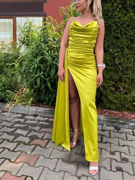Sheath/Column Sweetheart Neck Strapless Floor-length Prom Dresses With Pleated BabaMila
