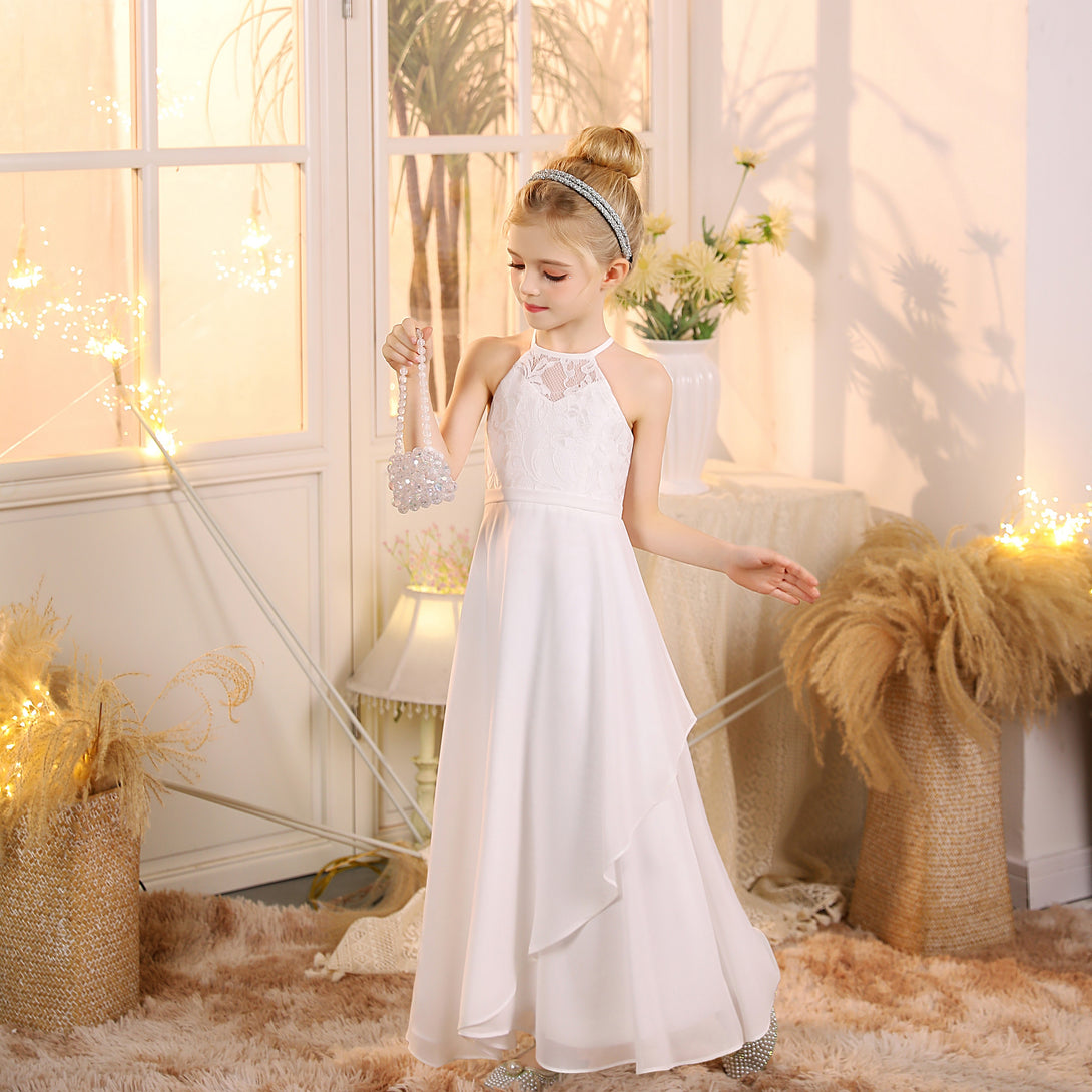 First Communion A Line Chiffon Floor-Length Dusty Sage Junior Bridesmaid Dress Gidiondress