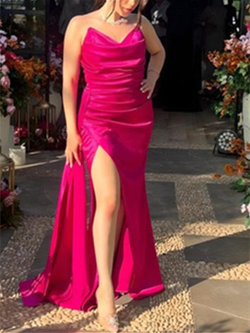 Sheath/Column Sweetheart Neck Strapless Floor-length Prom Dresses With Pleated BabaMila