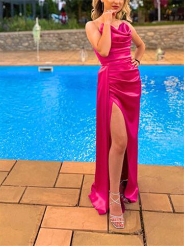 Sheath/Column Sweetheart Neck Strapless Floor-length Prom Dresses With Pleated BabaMila
