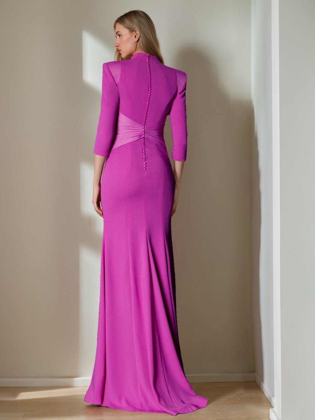 Sheath/Column Standing Shoulders 3/4 Length Sleeves Floor-Length Unique Mother Of The Bride Dresses With Ruffles BabaMila