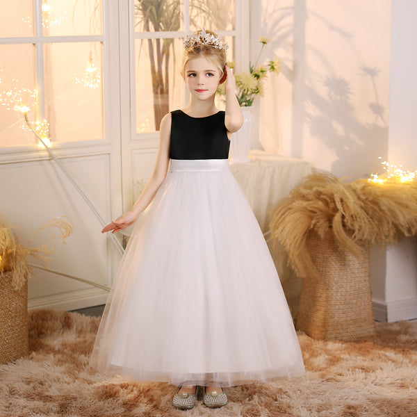 Girls Birthday Dresses Scoop Neck Sleeveless Satin/Tulle Floor-Length Flower Girl Dresses With Belt Girls Gidiondress