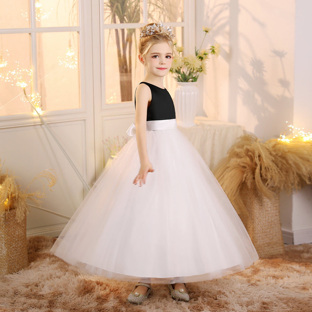 Girls Birthday Dresses Scoop Neck Sleeveless Satin/Tulle Floor-Length Flower Girl Dresses With Belt Girls Gidiondress