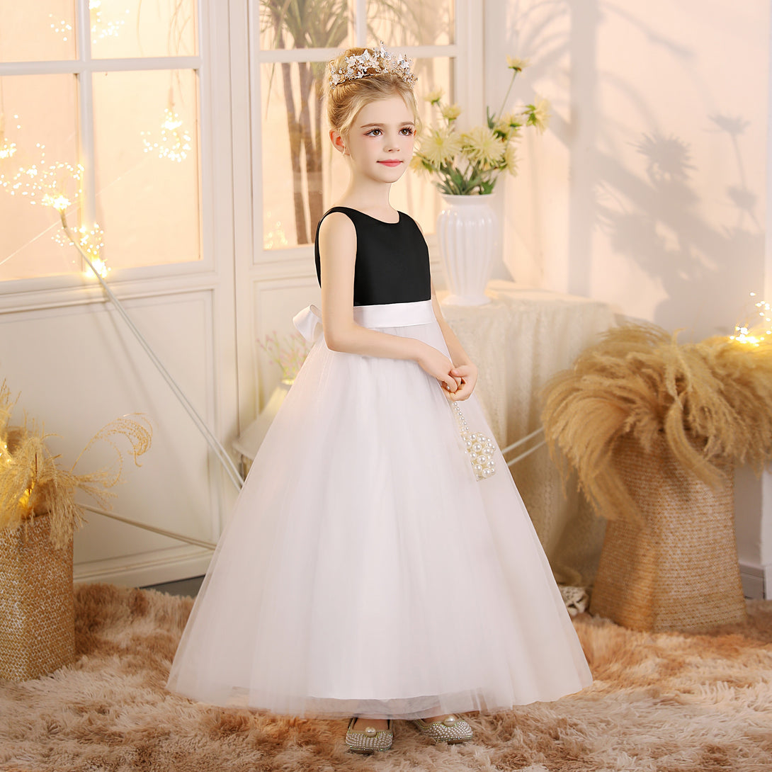 Girls Birthday Dresses Scoop Neck Sleeveless Satin/Tulle Floor-Length Flower Girl Dresses With Belt Girls Gidiondress