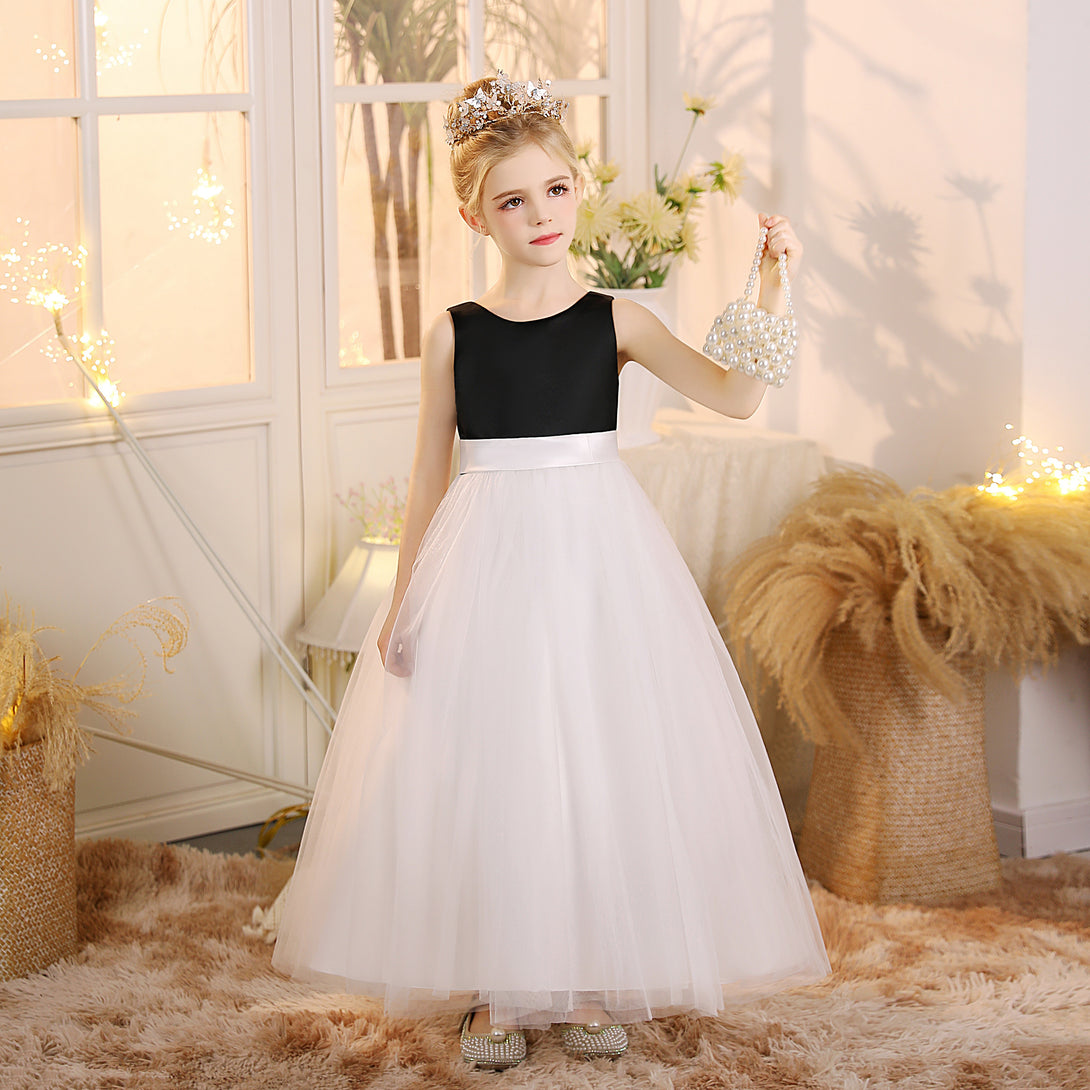 Girls Birthday Dresses Scoop Neck Sleeveless Satin/Tulle Floor-Length Flower Girl Dresses With Belt Girls Gidiondress as picture 12M