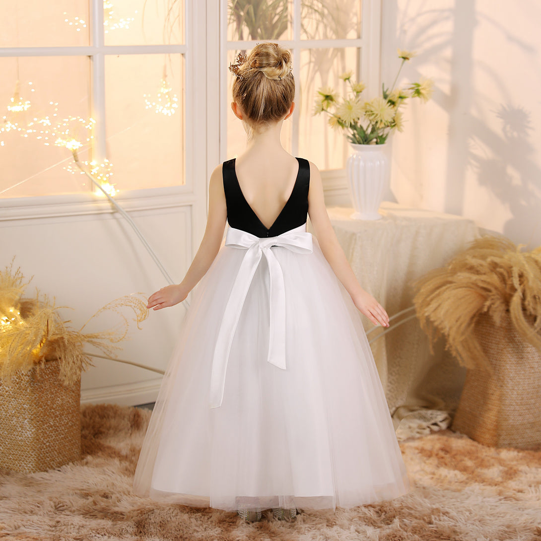 Girls Birthday Dresses Scoop Neck Sleeveless Satin/Tulle Floor-Length Flower Girl Dresses With Belt Girls Gidiondress