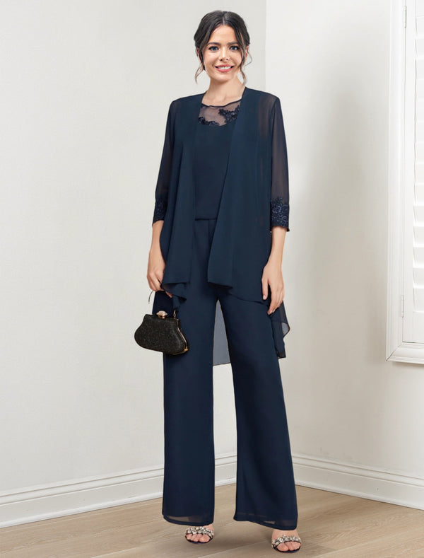Chiffon Scoop Mother Of The Bride Pantsuits With Jacket BabaMila