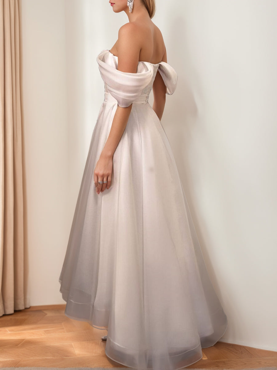 A-Line/Princess Off-the-Shoulder Sleeveless Asymmetrical Wedding Dress BabaMila
