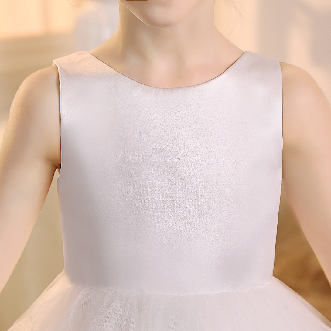 First Communion Dress Scoop Neck Sleeveless Ivory Satin/Tulle Floor-Length Flower Girl Dresses Girls Gidiondress