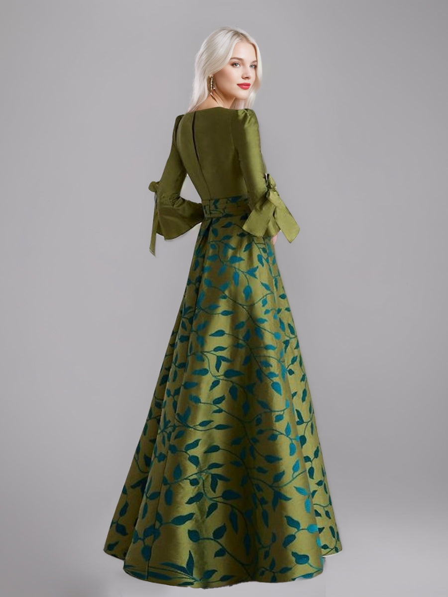 A-Line/Princess 3/4 Sleeves Printed Leaves Mother Of The Bride Dresses With Split Side & Belt & Ruffles BabaMila