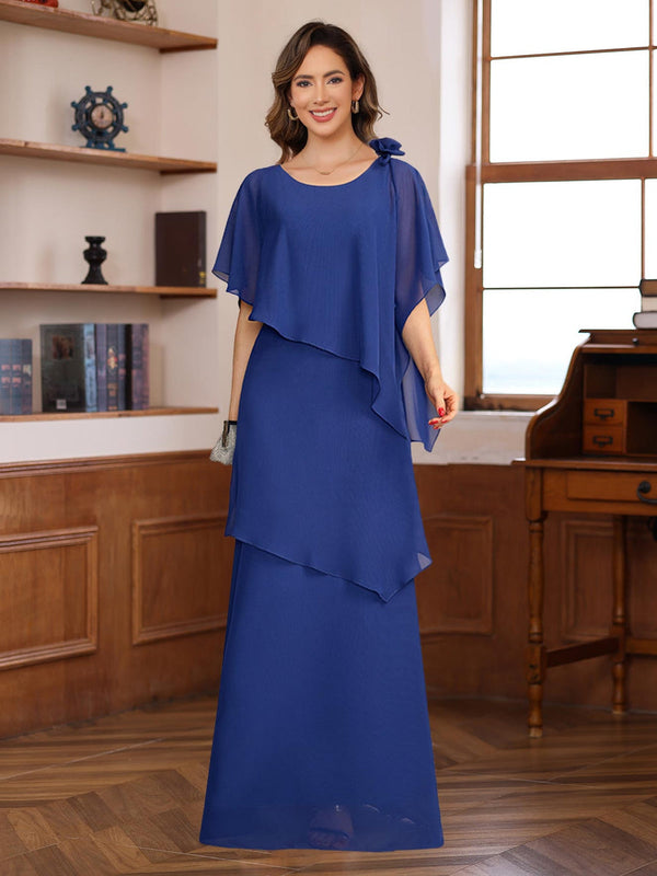 A-Line/Princess Short Sleeves Floor-Length Mother Of The Bride Dresses With Ruffles & Flower BabaMila