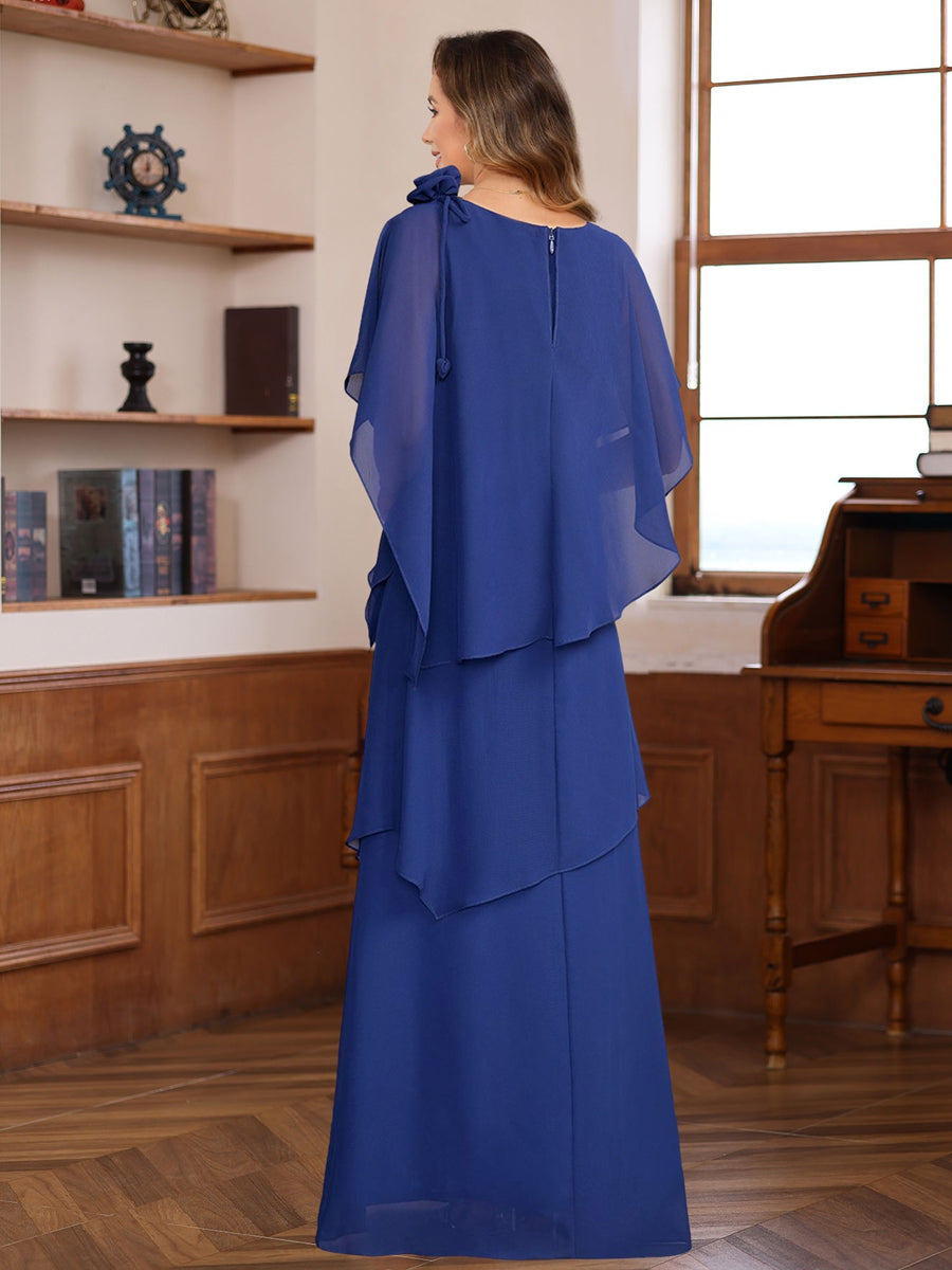 A-Line/Princess Short Sleeves Floor-Length Mother Of The Bride Dresses With Ruffles & Flower BabaMila