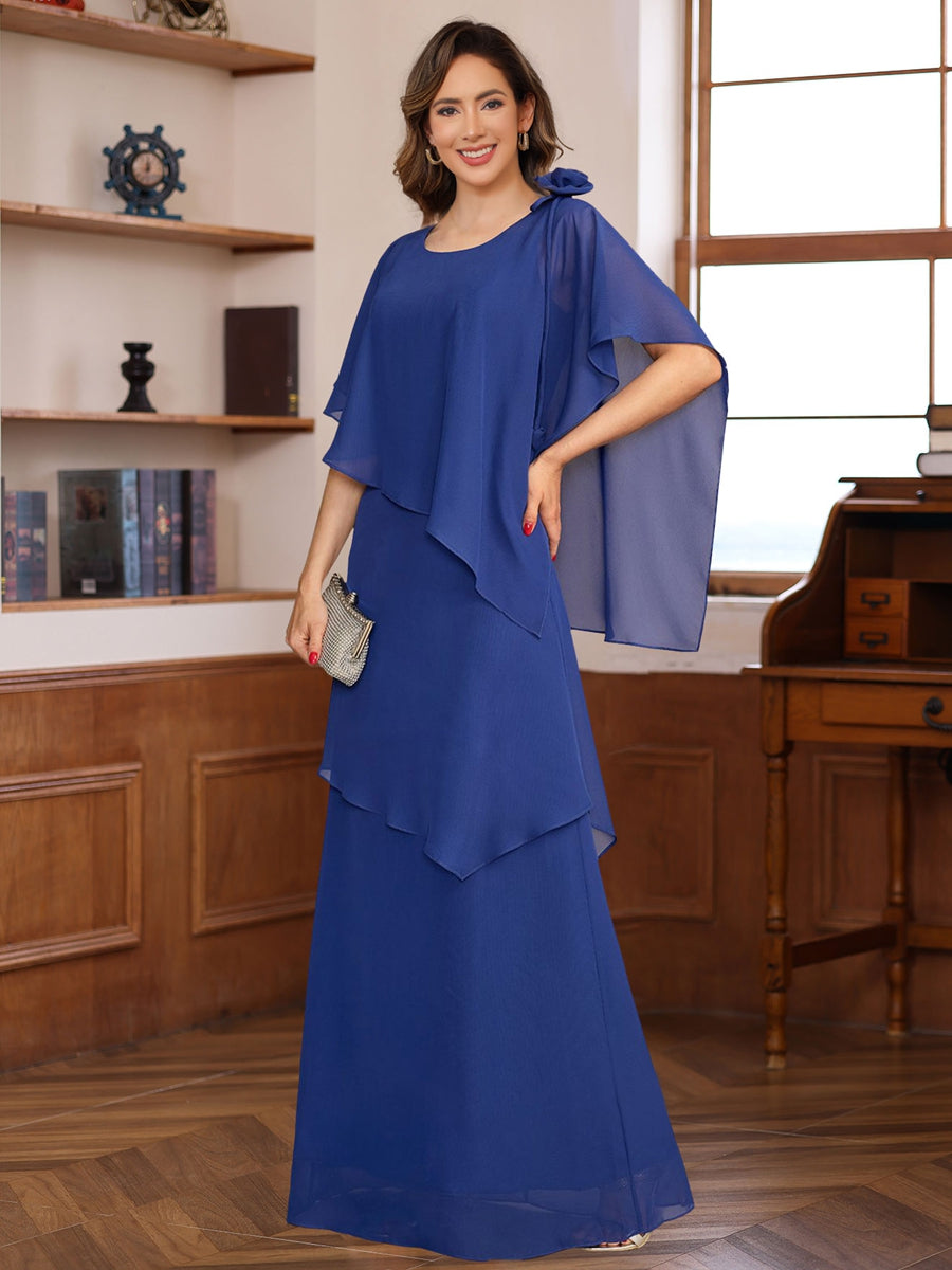 A-Line/Princess Short Sleeves Floor-Length Mother Of The Bride Dresses With Ruffles & Flower BabaMila