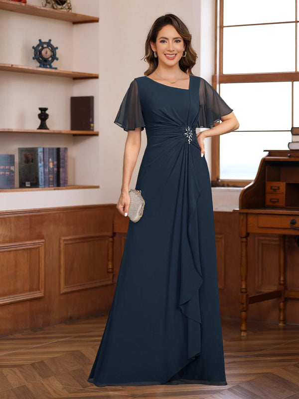 A-Line/Princess V-Neck Short Sleeves Chiffon Mother Of The Bride & Groom Dresses With Appliques & Ruffles BabaMila