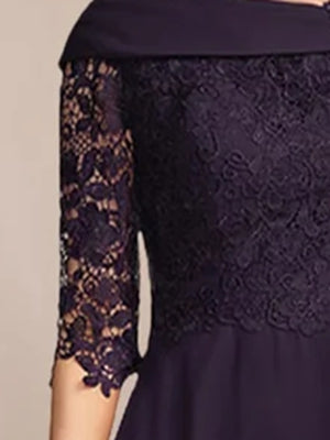 A-Line/Princess V-Neck Half Sleeves Tea Length Mother Of The Bride & Groom Dresses With Lace Appliques BabaMila