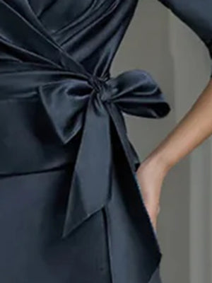 A-Line/Princess V-Neck Satin Ankle Length Elegant Mother Of The Bride Dresses BabaMila