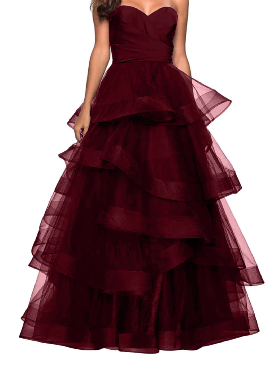 A-Line Sweetheart Neck Tulle Ball Gown Prom Dresses for Evening Party With Ruffles BabaMila
