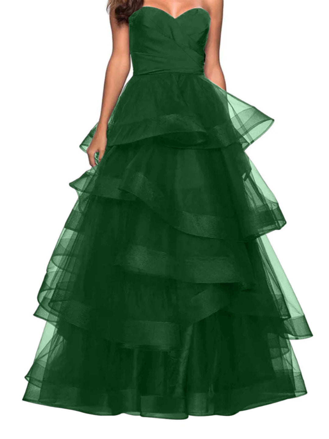 A-Line Sweetheart Neck Tulle Ball Gown Prom Dresses for Evening Party With Ruffles BabaMila