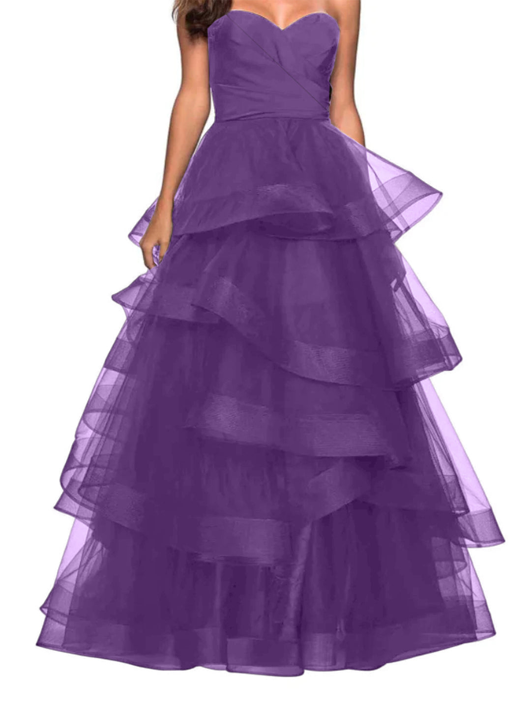 A-Line Sweetheart Neck Tulle Ball Gown Prom Dresses for Evening Party With Ruffles BabaMila