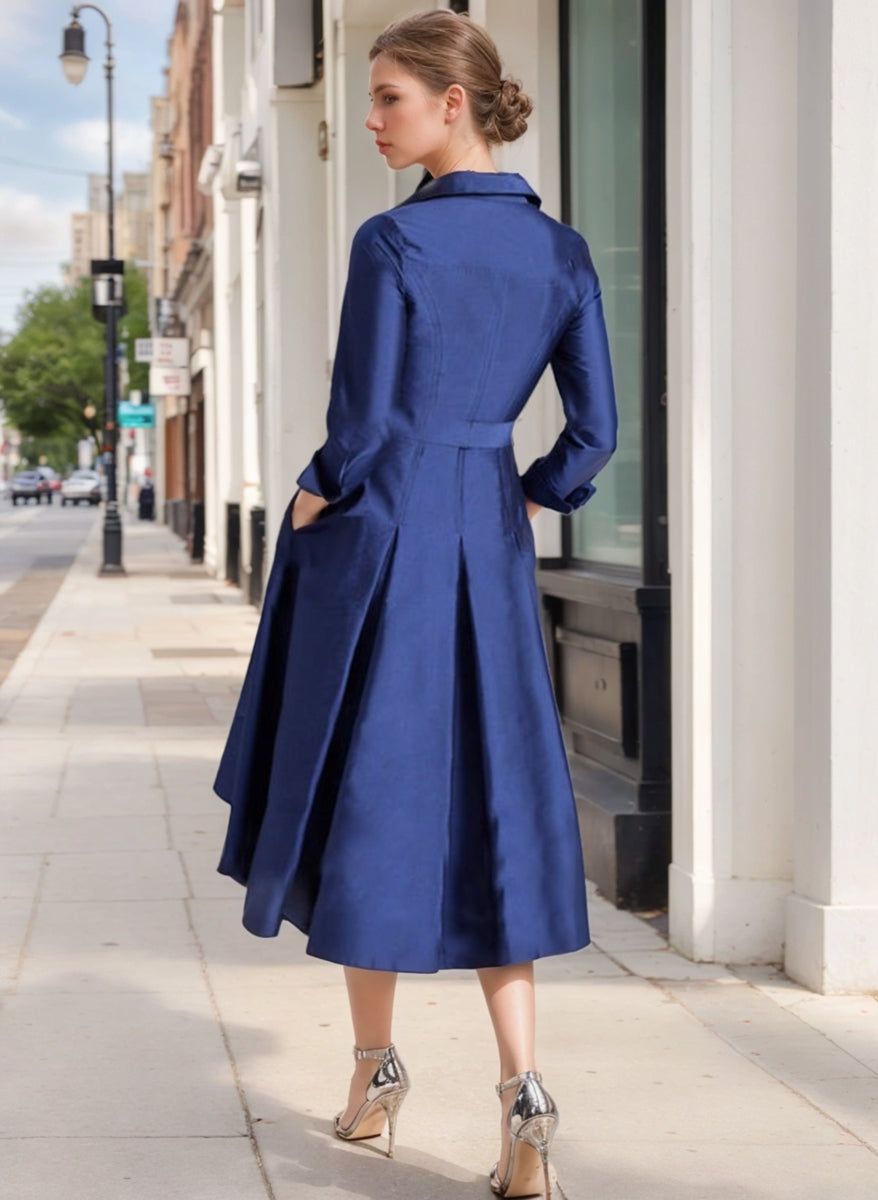 A-Line/Princess V-Neck Long Sleeves Tea-Length Elegant Mother Of The Bride Dresses BabaMila