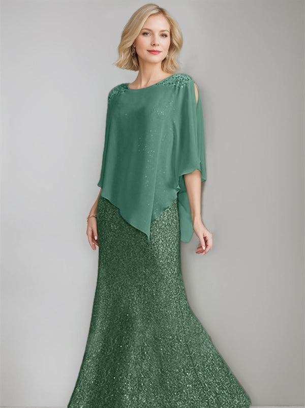 Chiffon Scoop Neck Floor-Length Luxurious Mother Of The Bride Dress With Beading Sequins BabaMila