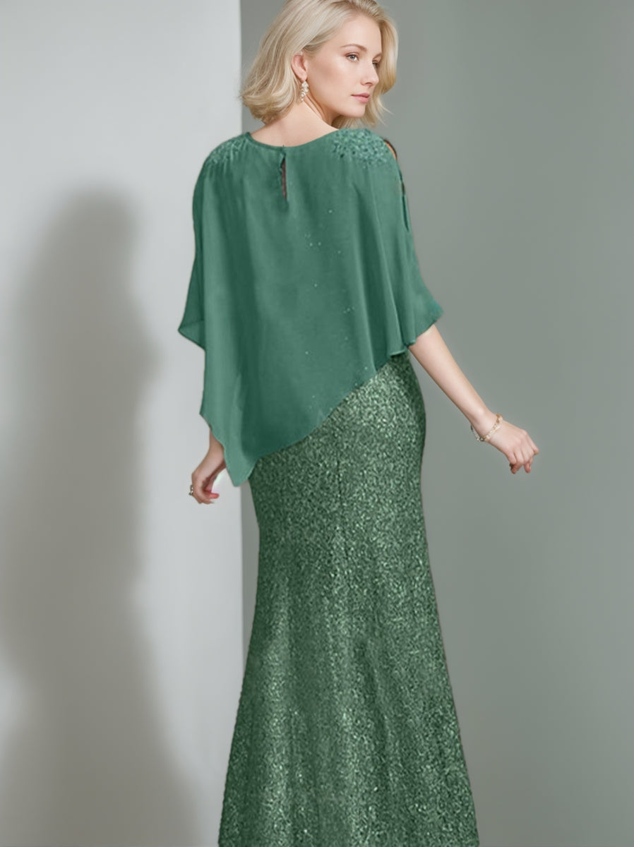 Chiffon Scoop Neck Floor-Length Luxurious Mother Of The Bride Dress With Beading Sequins BabaMila