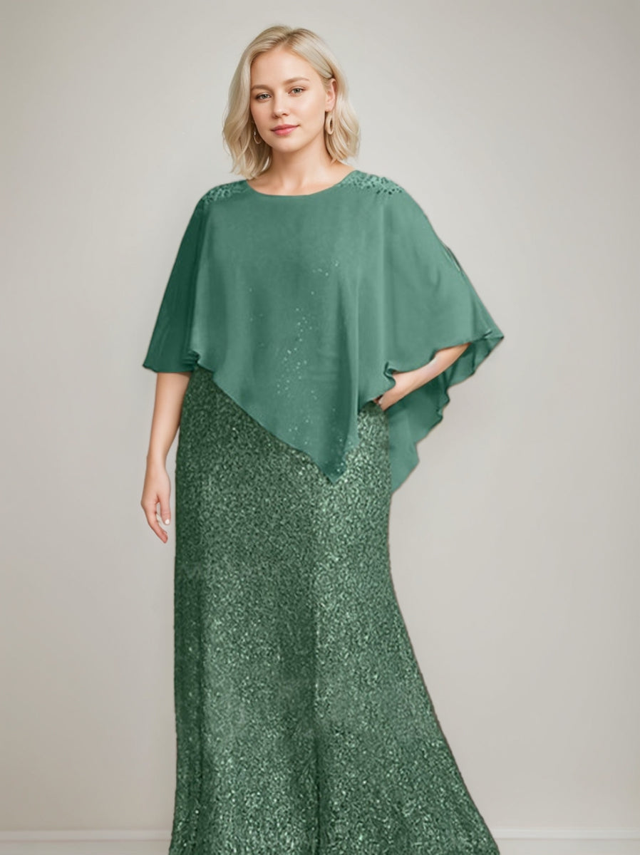 Chiffon Scoop Neck Floor-Length Luxurious Plus Size Mother Of The Bride Dress With Beading Sequins BabaMila