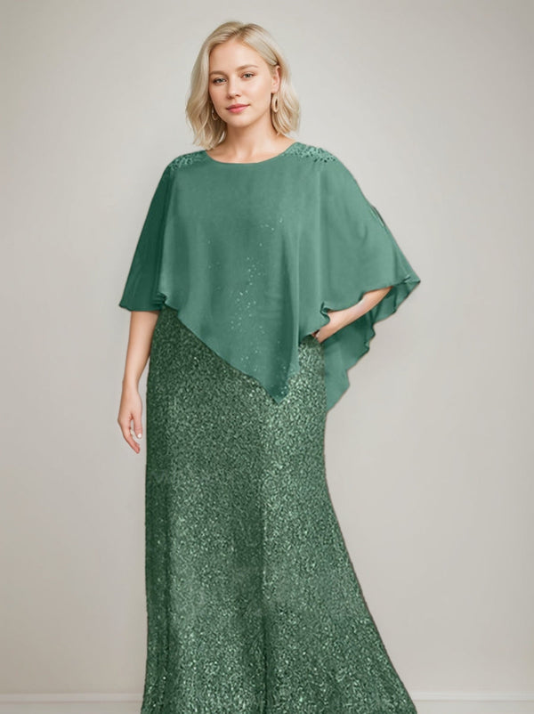 Chiffon Scoop Neck Floor-Length Luxurious Plus Size Mother Of The Bride Dress With Beading Sequins BabaMila