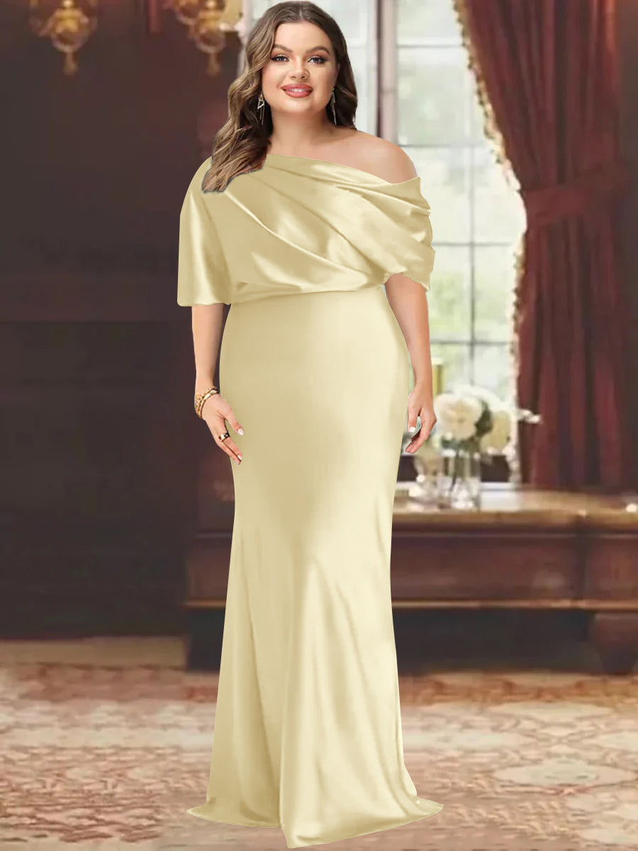 Sheath/Column One-Shoulder Floor-Length Plus Size Mother Of The Bride Dresses With Ruffles BabaMila