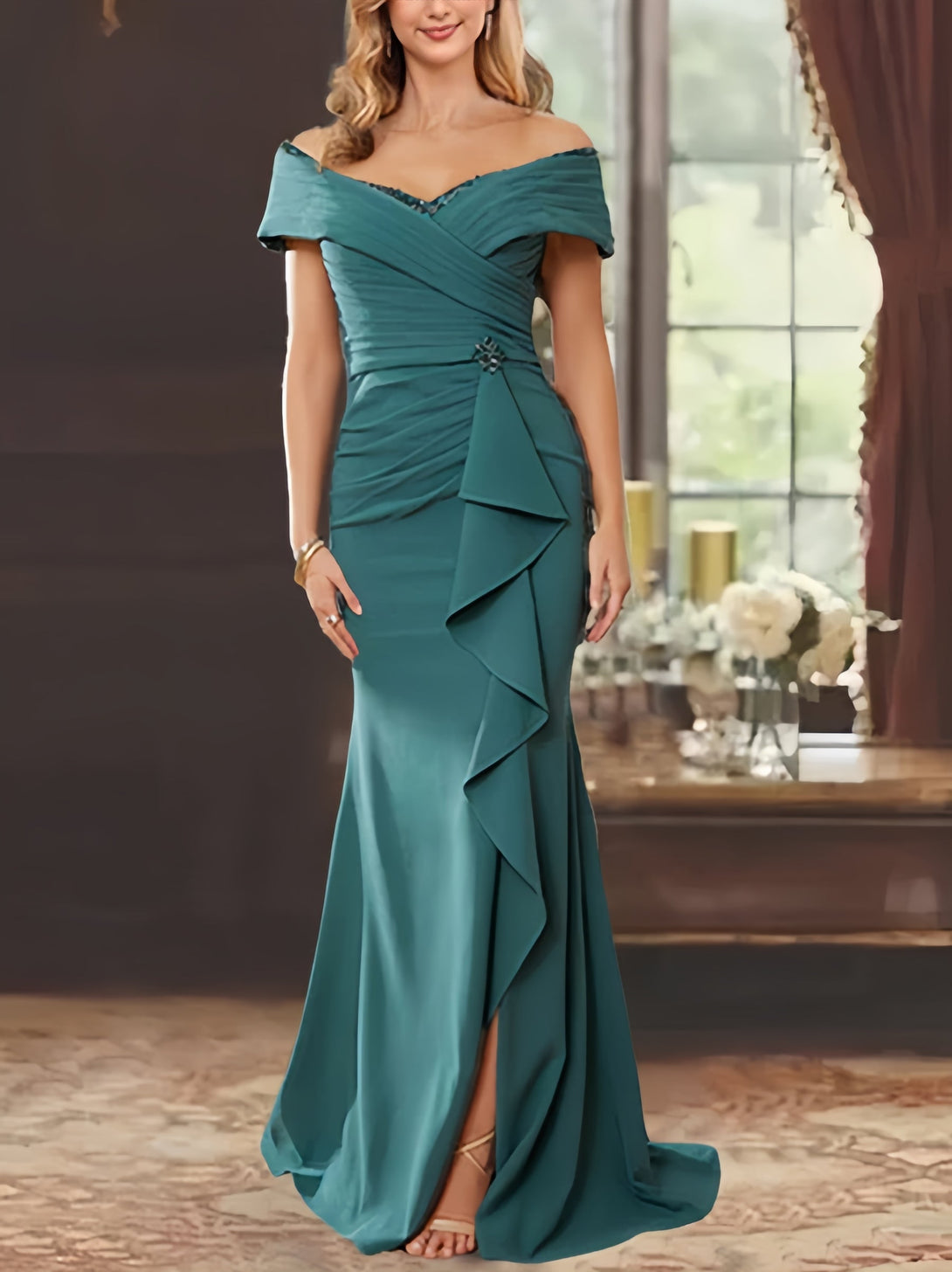 A-Line/Princess One-Shoulder Sleeveless Floor-Length Mother Of The Bride Dresses With Split Side BabaMila