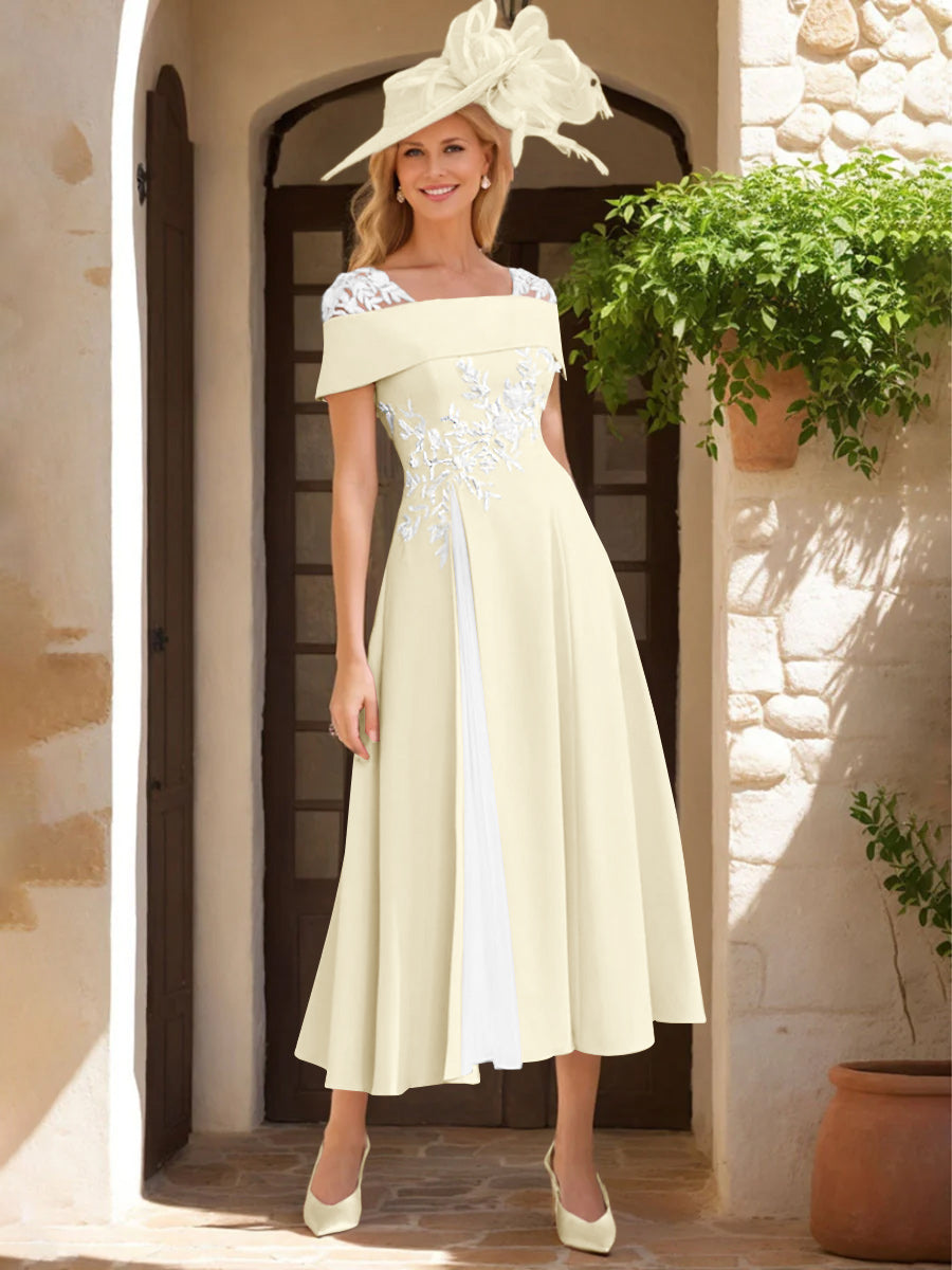 A-Line/Princess Square Neck Short Sleeves Mother Of The Bride Dresses With Ruffles & Appliques BabaMila