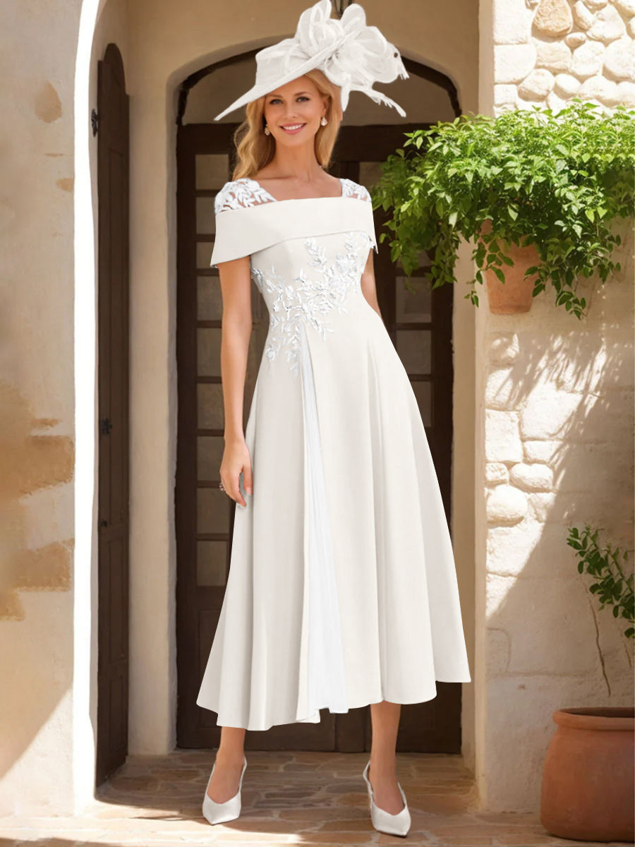 A-Line/Princess Square Neck Short Sleeves Mother Of The Bride Dresses With Ruffles & Appliques BabaMila