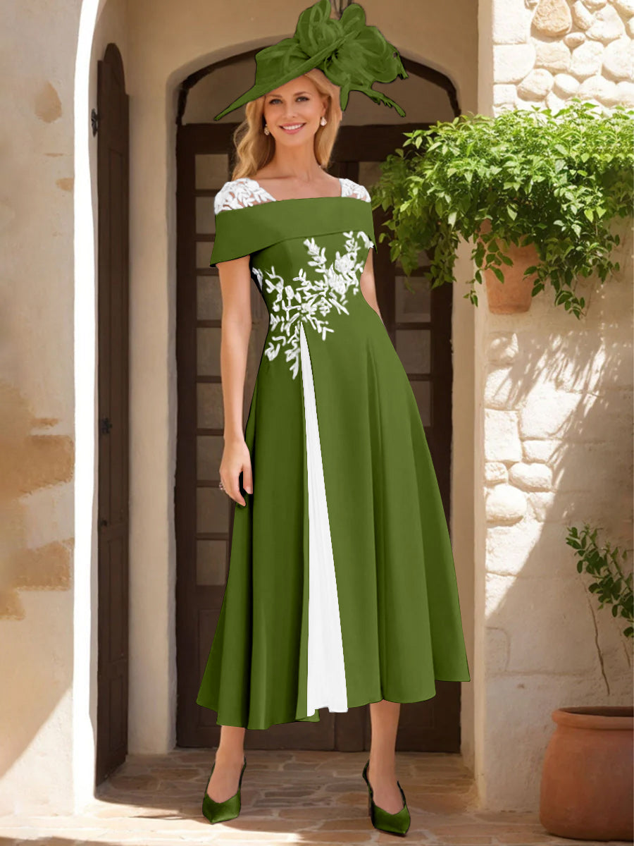 A-Line/Princess Square Neck Short Sleeves Mother Of The Bride Dresses With Ruffles & Appliques BabaMila