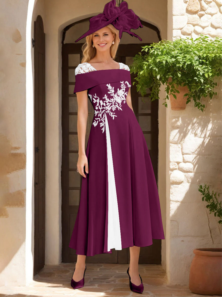 A-Line/Princess Square Neck Short Sleeves Mother Of The Bride Dresses With Ruffles & Appliques BabaMila