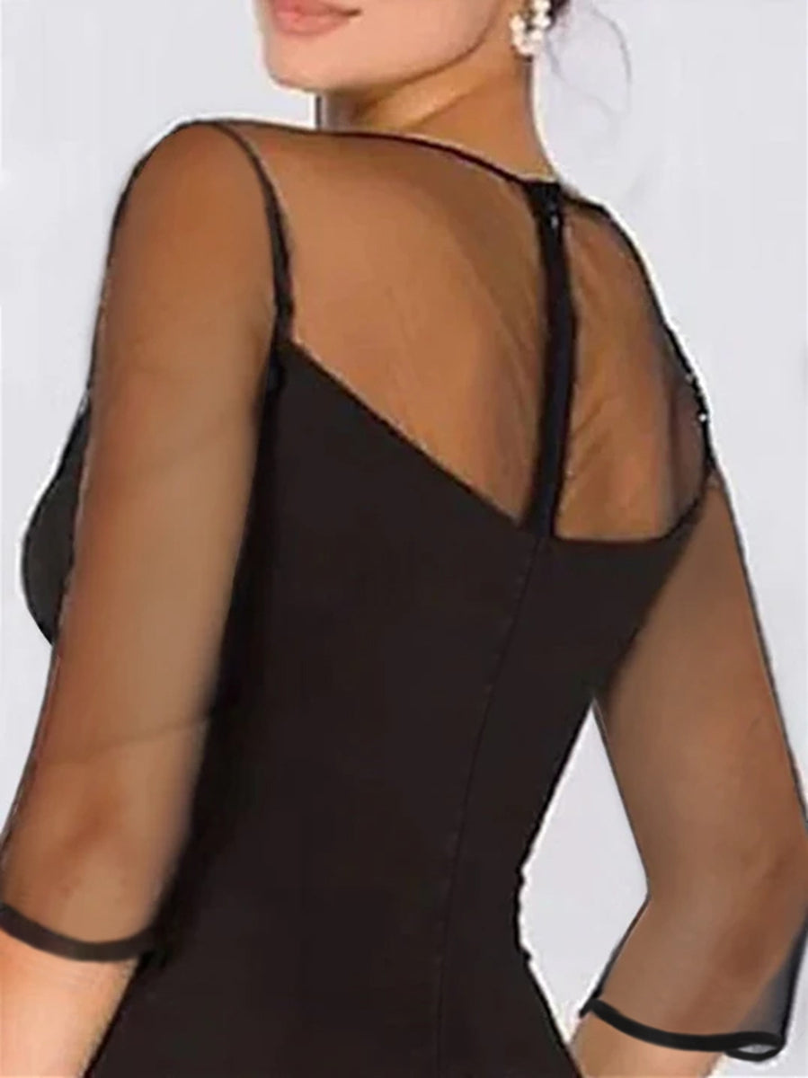 A-Line/Princess Sweetheart 3/4 Sleeves Plus Size Mother Of The Bride Dresses With Lace Flower & High Split BabaMila