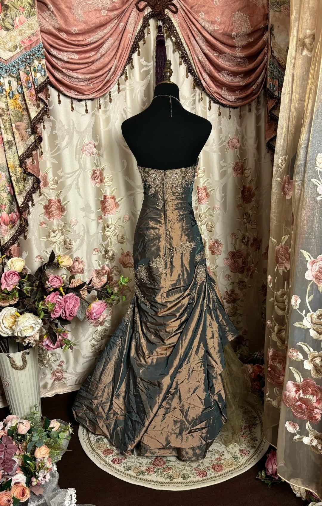 Trumpet/Mermaid Strapless Sleeveless Floor-Length Taffeta Prom Dresses with Ruffles/Embroidery/Beads BabaMila