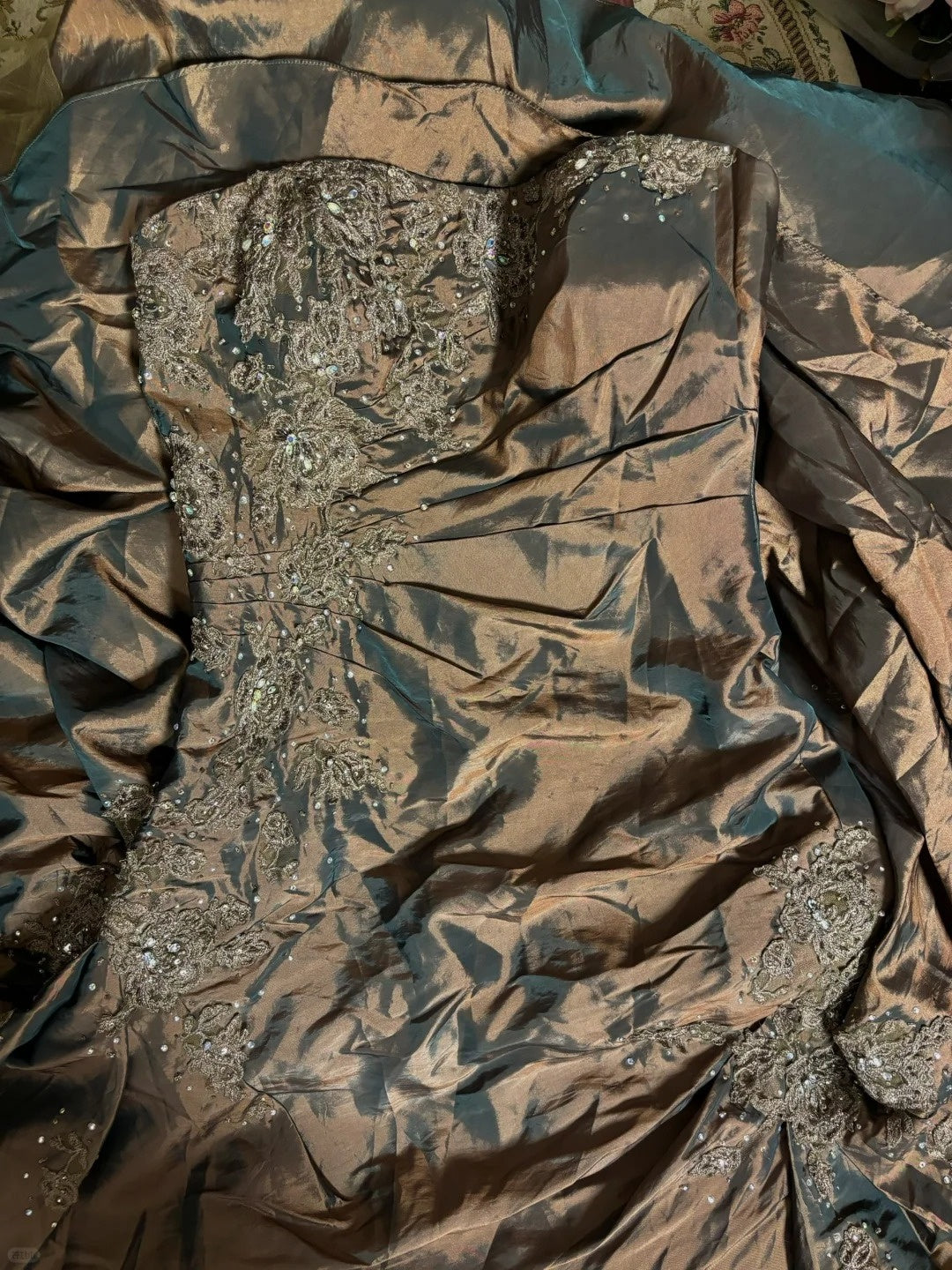 Trumpet/Mermaid Strapless Sleeveless Floor-Length Taffeta Prom Dresses with Ruffles/Embroidery/Beads BabaMila
