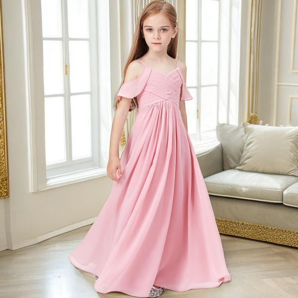 Floor-Length Chiffon Junior Bridesmaid Dress For Kids Birthday Evening Party Wedding Ceremony Banquet Prom Event Ball Pageant Girls Gidiondress