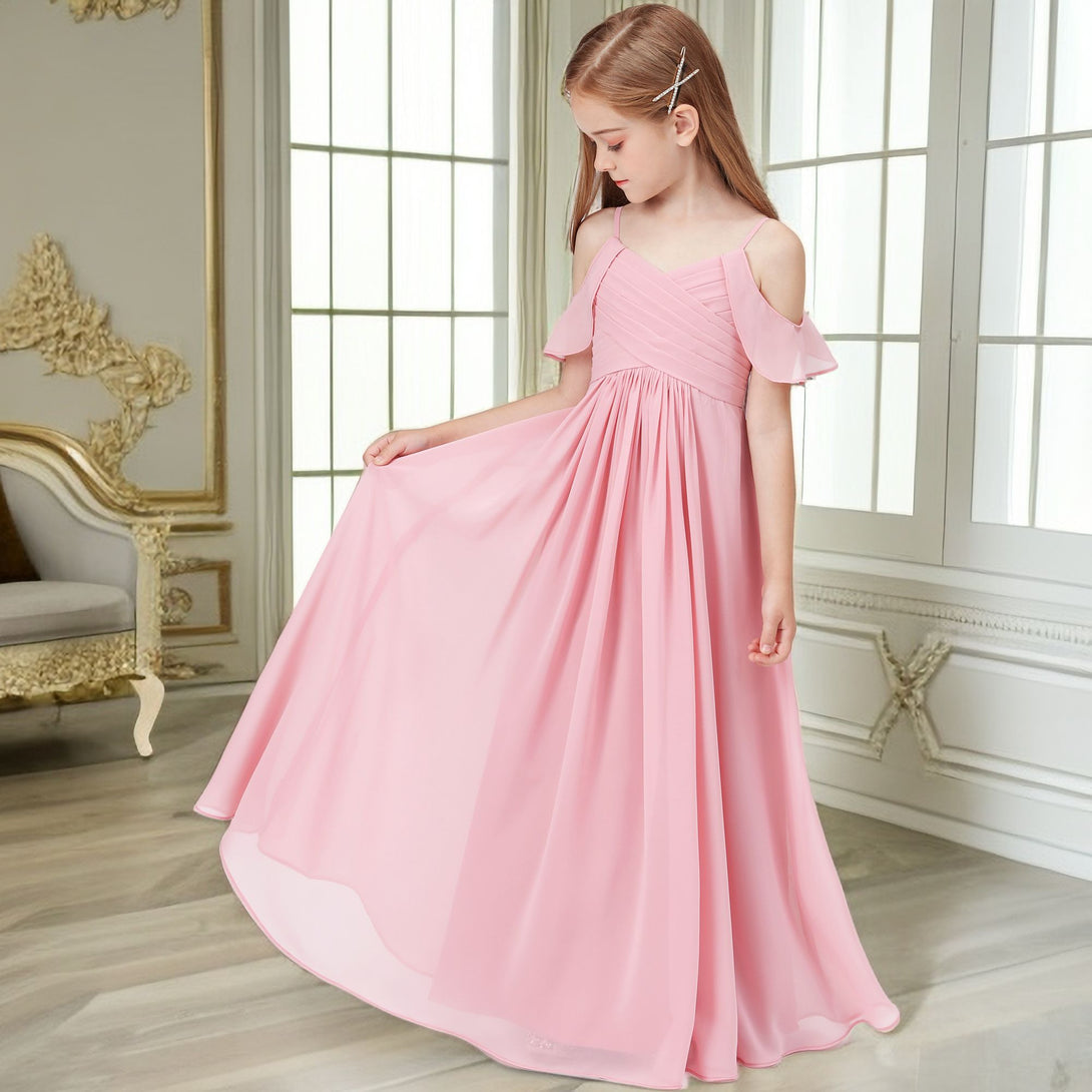 Floor-Length Chiffon Junior Bridesmaid Dress For Kids Birthday Evening Party Wedding Ceremony Banquet Prom Event Ball Pageant Girls Gidiondress