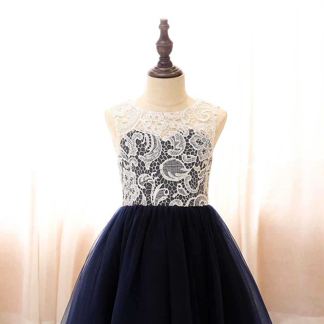 Boat Neck Sleeveless Knee-Length Tulle/Lace Girls Birthday Dresses Girls Gidiondress