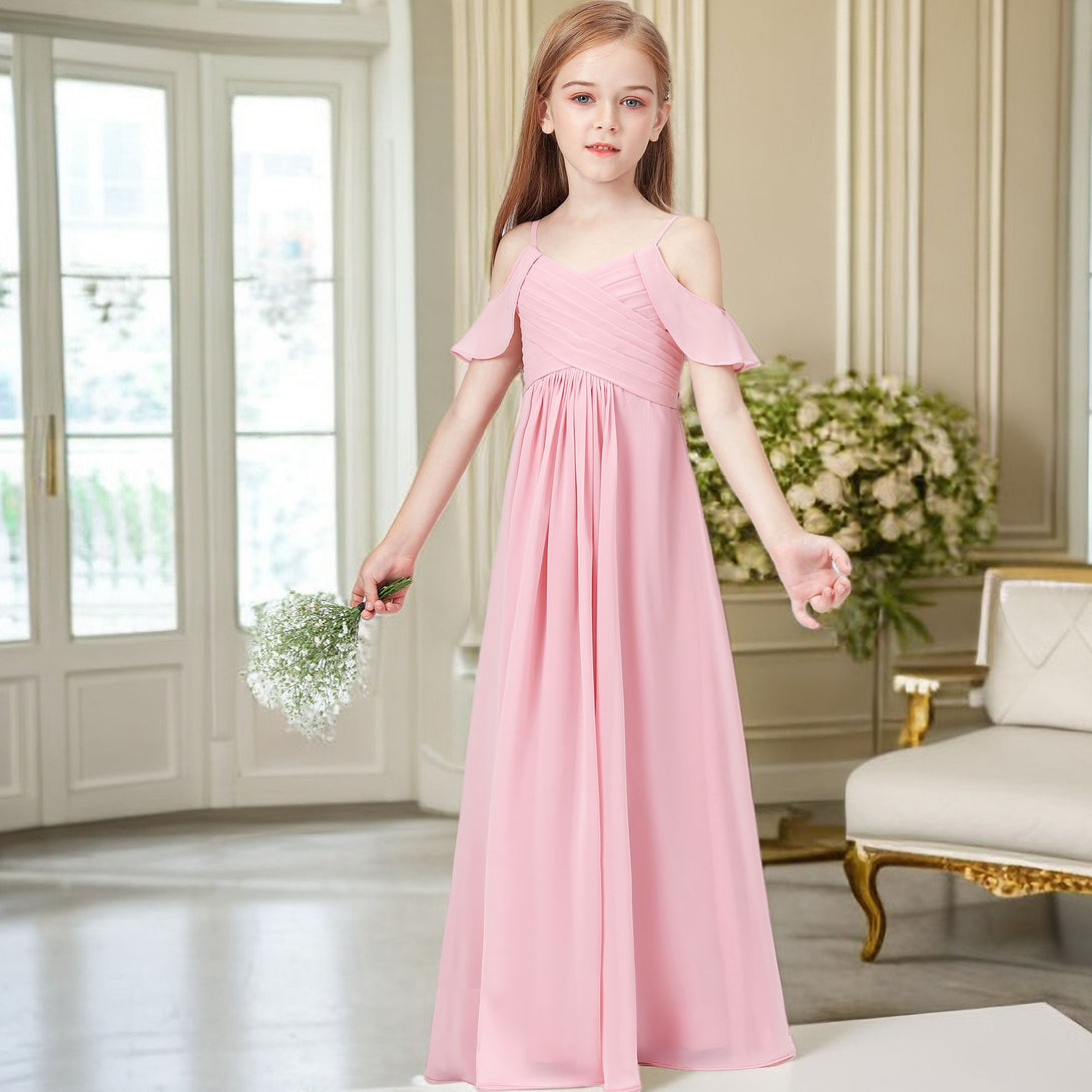 Floor-Length Chiffon Junior Bridesmaid Dress For Kids Birthday Evening Party Wedding Ceremony Banquet Prom Event Ball Pageant Girls Gidiondress
