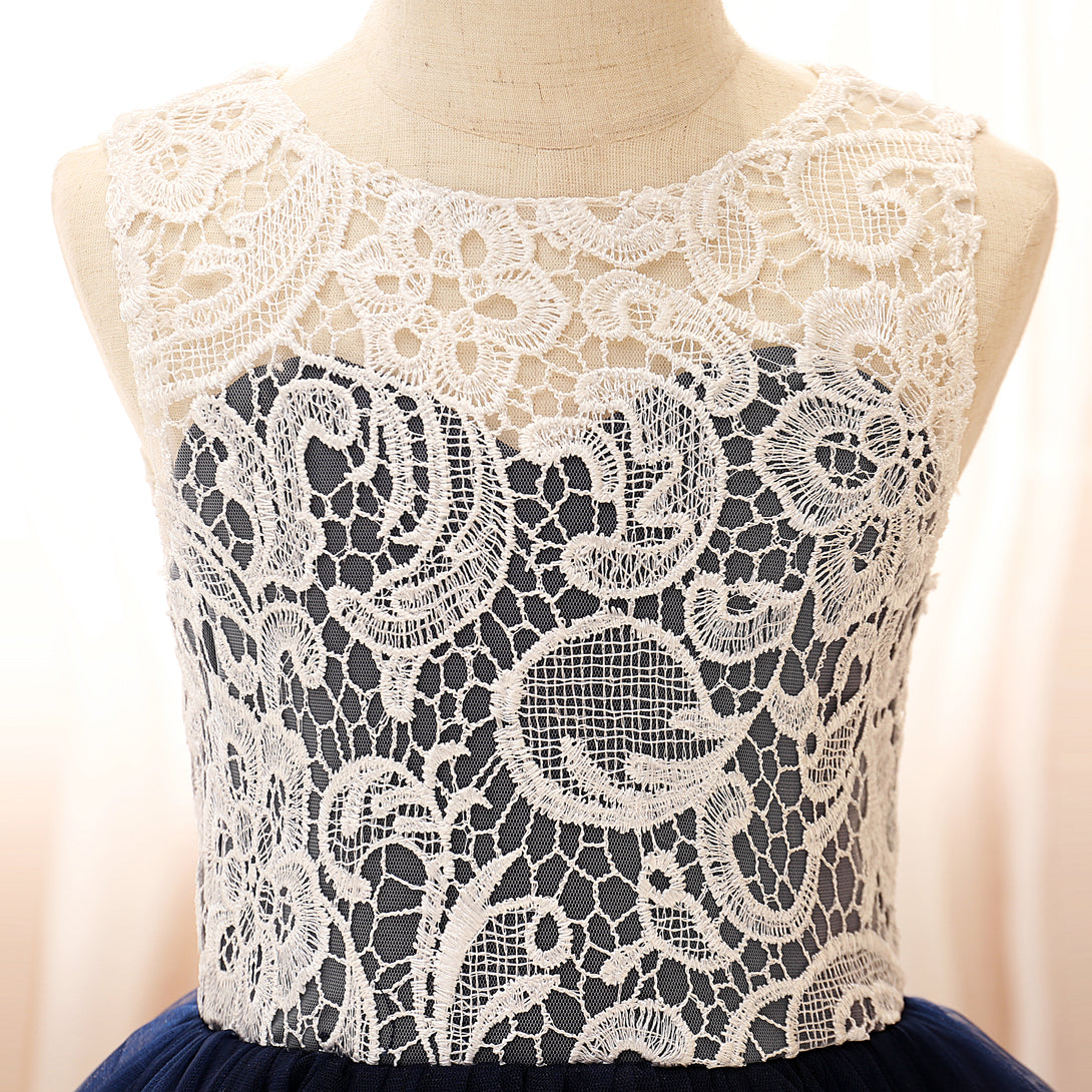 Boat Neck Sleeveless Knee-Length Tulle/Lace Girls Birthday Dresses Girls Gidiondress