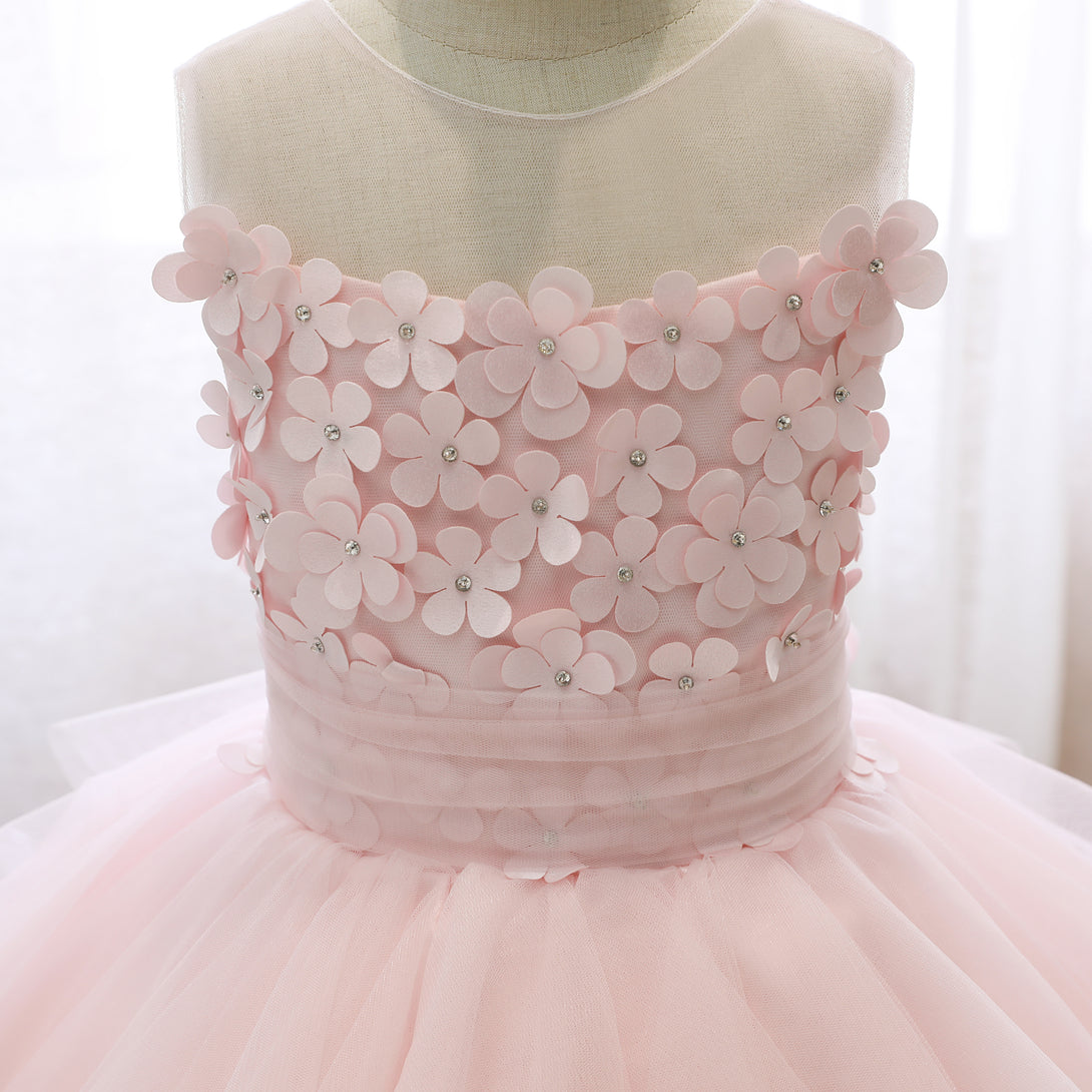Boat Neck Sleeveless Knee-Length Satin/Tulle Girls Birthday Dresses With 3D Flower/Belt/Beads Girls Gidiondress