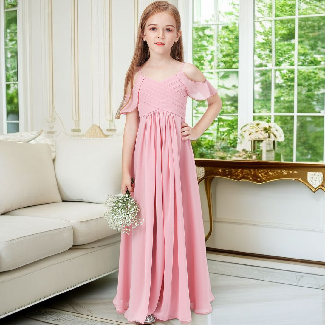 Floor-Length Chiffon Junior Bridesmaid Dress For Kids Birthday Evening Party Wedding Ceremony Banquet Prom Event Ball Pageant Girls Gidiondress